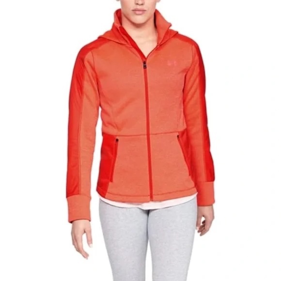 Under Armour Cold Gear Swacket Hooded Jacket Size L Coral Red Orange - Picture 2 of 9